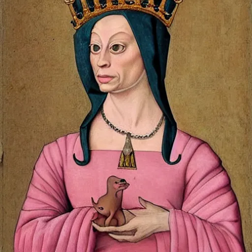 Prompt: pink sphinx cat with a crown, renaissance style
