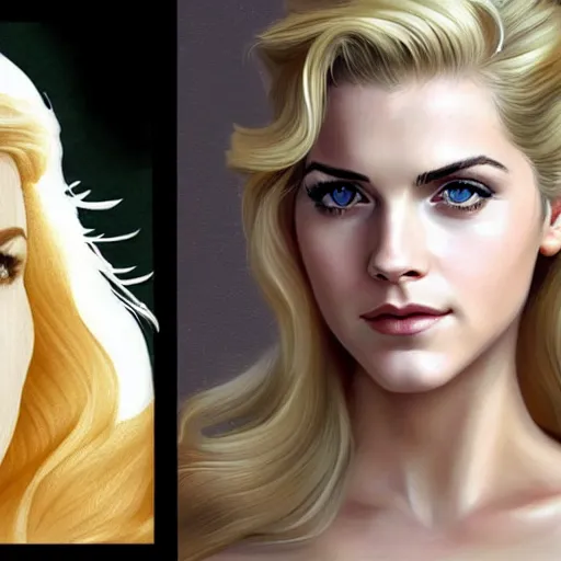 Image similar to A combination of Katheryn Winnick's and Grace Kelly's and Emma Watson's faces with blonde hair as Solid Snake from Metal Gear Solid, full body, western, D&D, fantasy, intricate, elegant, highly detailed, digital painting, artstation, concept art, matte, sharp focus, illustration, art by Artgerm and Greg Rutkowski and Alphonse Mucha