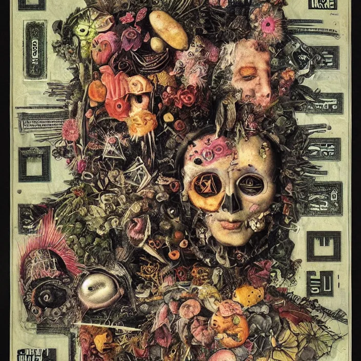 Image similar to post - punk new age album cover, asymmetrical design, dollar bank notes, capitalism, magic, apocalypse, psychedelic, black white pink, highly detailed, magic, giger h. r., giuseppe arcimboldo