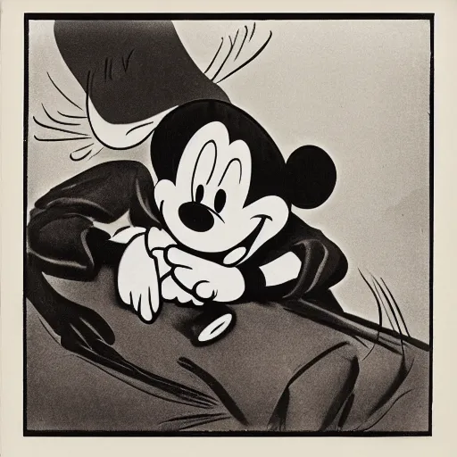 Image similar to depression - era photograph of mickey mouse and minnie mouse in the style of dorothea lange