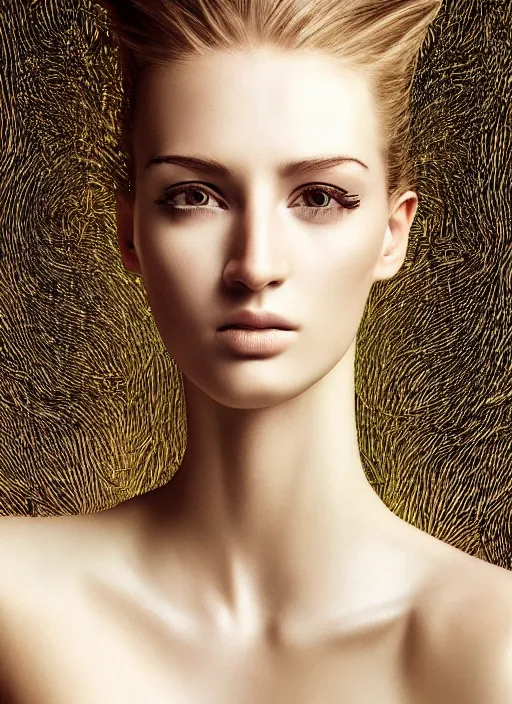 Prompt: extremely detailed, intricate photo realistic portrait beautiful female android, art by mario testino,