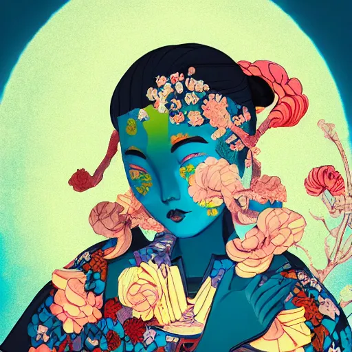 Image similar to james jean style, utagawa kunisada style, vfx art, unreal engine render, claymation style, colourful, volumetric light, digital painting, digital illustration, dramatic light,