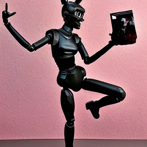 Image similar to audrey hepburn cosplay boston dynamics, stop motion vinyl action figure, plastic, toy, butcher billy style