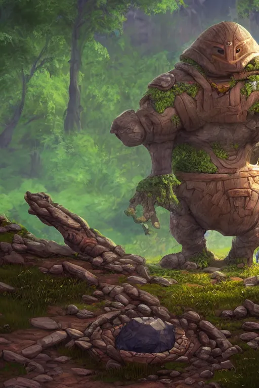 Image similar to zelda fantasy art giant golem troll wood rock greeble gemstone, global illumination ray tracing hdr fanart arstation by sung choi and eric pfeiffer and gabriel garza and casper konefal