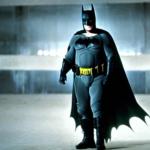 Prompt: michael moore stars as batman in christopher nolan's the dark knight. high quality cinematic photography