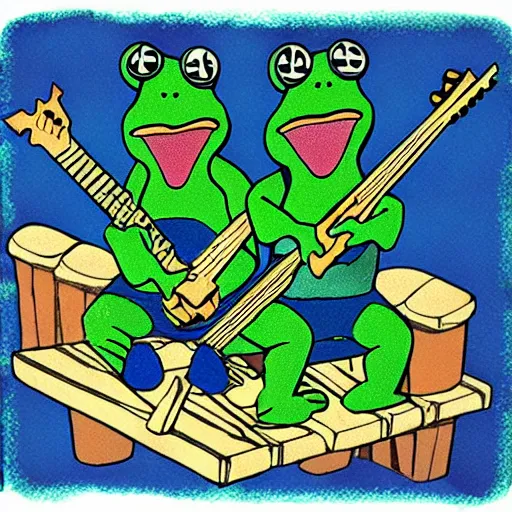 Image similar to frog and toad play house of puppets by metallica