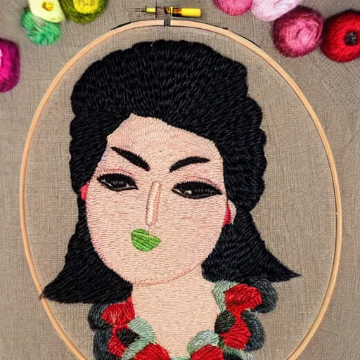 Image similar to a beautiful handmade embroidery of a woman. hand embroidery.