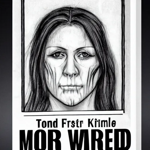 Image similar to front view, woman serial killer, wanted poster. fbi most wanted, magic, witchcraft,