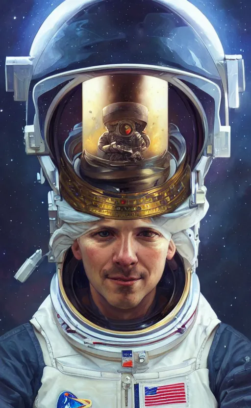 Image similar to portrait of an astronaut with a broken helmet, intricate, headshot, highly detailed, digital painting, artstation, concept art, sharp focus, cinematic lighting, illustration, art by artgerm and greg rutkowski, alphonse mucha, cgsociety