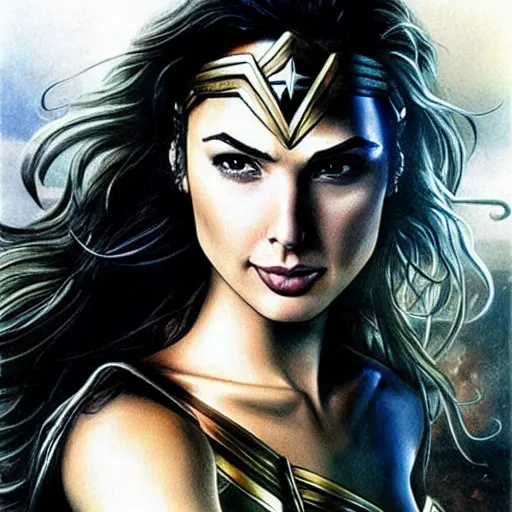 Image similar to Gal Gadot as Wonder Woman, by Luis Royo