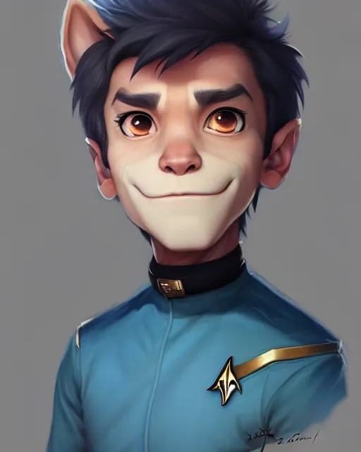 Image similar to character concept art of a cute young male anthropomorphic startrek furry | | cute - fine - face, pretty face, key visual, realistic shaded perfect face, fine details by stanley artgerm lau, wlop, rossdraws, james jean, andrei riabovitchev, marc simonetti, and sakimichan, trending on artstation