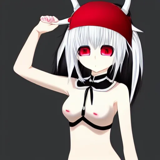 Image similar to white hair red eyes two small horn on the head anime style anime girl