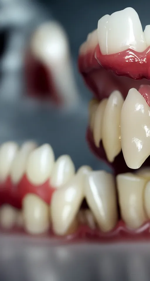 Image similar to up close shot of regular teeth with two vampire fangs, winter, dark scenery, dark lighting, cinematic, cold freezing nights, laser lights, cybernetic, top floor boss shit, destroy lonely, black floor, lavish, luxurious, marble walls, cinematic, hyper realism, high detail, octane render, 8 k