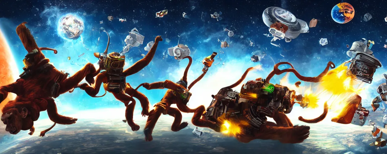 Image similar to monkey battle in space, concept art, 4 k