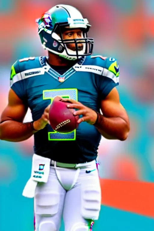 Prompt: russell wilson in a miami dolphins uniform