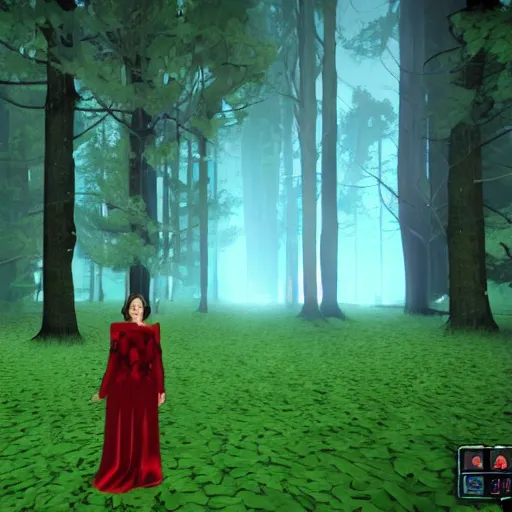 Image similar to scarlet witch horror game in a forest screenshot