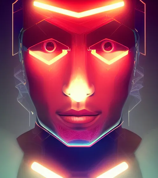 Image similar to symmetry!! egyptian prince of technology, solid cube of light, hard edges, product render retro - futuristic poster scifi, lasers and neon circuits, brown skin man egyptian prince, intricate, elegant, highly detailed, digital painting, artstation, concept art, smooth, sharp focus, illustration, dreamlike, art by artgerm