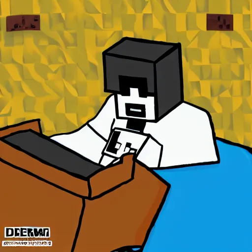 Prompt: Dream wearing a mask playing minecraft, obese, fanart