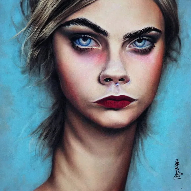 Image similar to Street-art portrait of Cara Delevingne in style of Etam Cru, photorealism