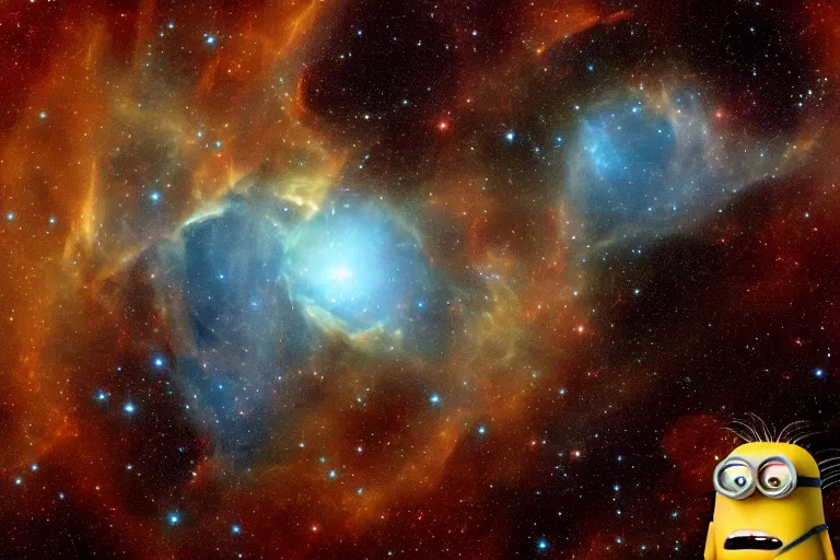 Image similar to a remarkable hubble space telescope photo of an minion - shaped nebula, highly detailed, 4 k,