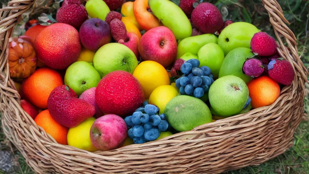 Prompt: a basket of fruites aperture f / 1 4