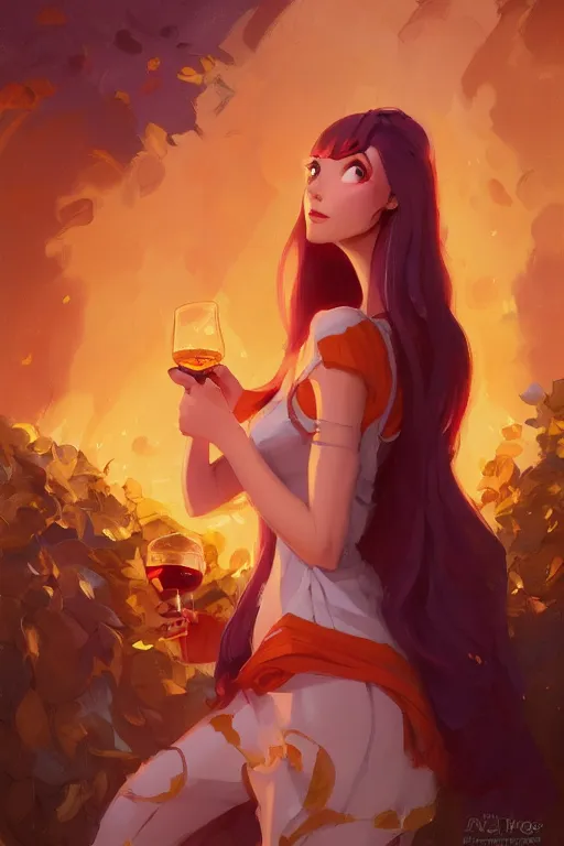 Image similar to fire princess adventure time working in a winery, animation pixar style, by pendleton ward, magali villeneuve, artgerm, jeremy lipkin and michael garmash, rob rey and kentaro miura style, golden ratio, trending on art station