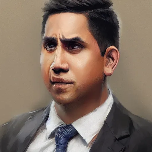 Prompt: hyper realistic, portrait of filipino michael scott painted by greg rutkowski, wlop, loish,