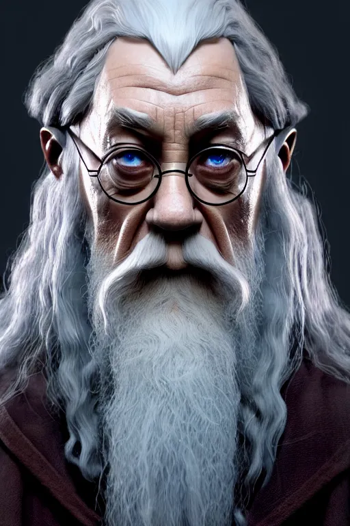 Prompt: harry potter is gandalf, concept art by senior character artist, cgsociety, photorealism, rendered in unreal engine, official art, cold hue's