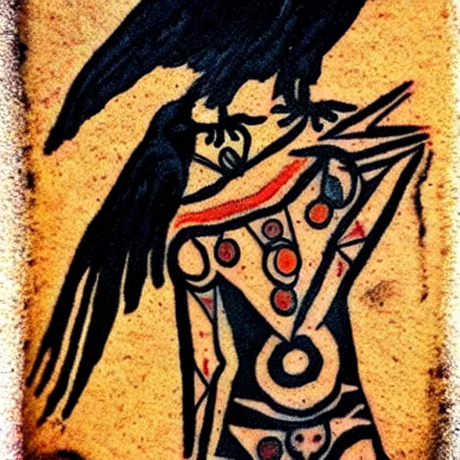 Image similar to raven - shaman with tatoo, prehistoric cave painting