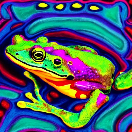 Prompt: aboriginal frog portrait,frontal, artstation, colorful, studio lighting, soft lighting