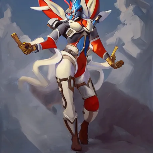 Image similar to greg manchess portrait painting of partially armored sylveon as overwatch character, medium shot, asymmetrical, profile picture, organic painting, sunny day, matte painting, bold shapes, hard edges, street art, trending on artstation, by huang guangjian, gil elvgren, ruan jia, greg rutkowski, gaston bussiere