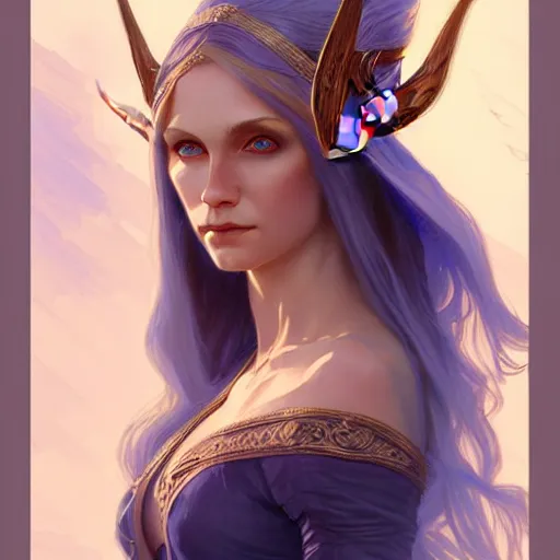 Image similar to half elf sorceress, D&D, blue eyes, blonde hair, fantasy, intricate, elegant, highly detailed, digital painting, artstation, concept art, smooth, sharp focus, illustration, art by artgerm and greg rutkowski and alphonse mucha