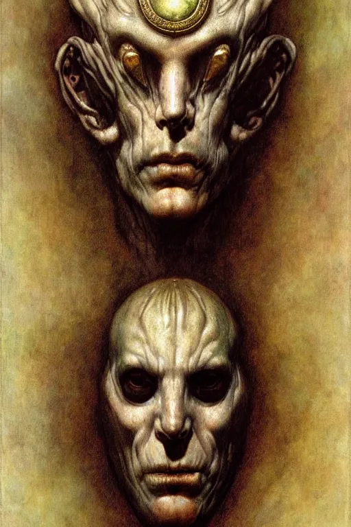 Prompt: funeral mask by wayne barlowe, gustav moreau, goward,  Gaston Bussiere and roberto ferri, santiago caruso, and austin osman spare, ((((occult art))))