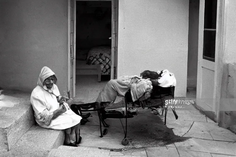 Image similar to death comes for an elderly lady. 1 9 6 9 black and white photo.