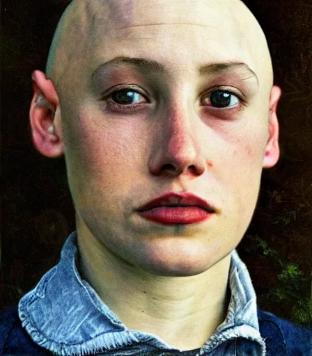 Image similar to a high quality, high detail, portrait photography of an attractive non - binary bald person by andrew wyeth