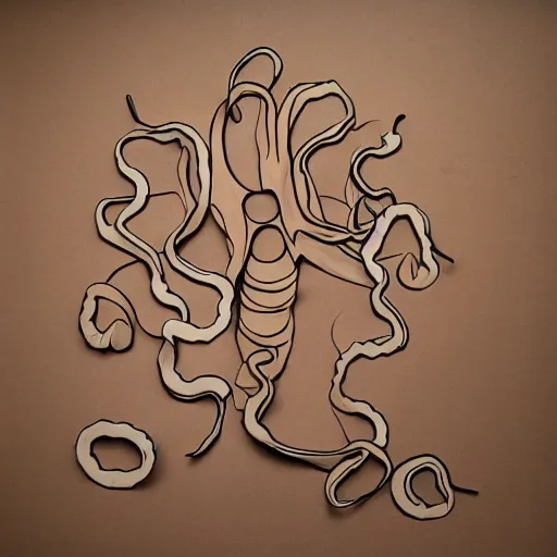 Image similar to cardboard cutout of tentacles, cut out of corrugated cardboard, realistic, cardboard cutout, flat, hyperrealistic photography