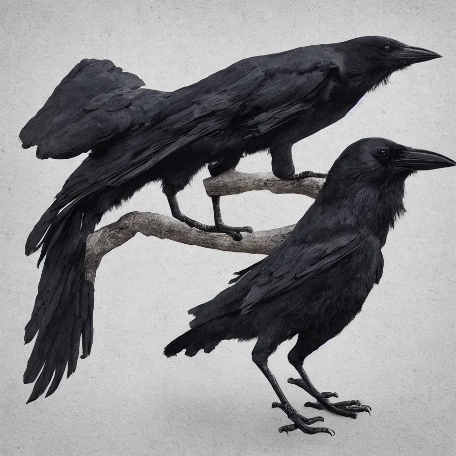 Image similar to crow with a wolf's body,! photorealistic, white background