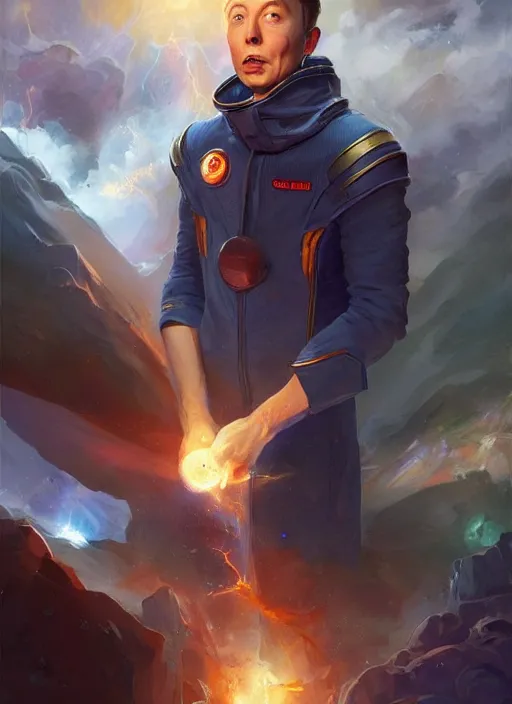 Image similar to elon musk as a electric space mage by vladimir volegov and alexander averin and peder mørk mønsted and ross tran and raphael lacoste