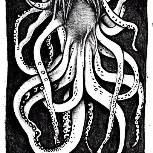 Image similar to grunge drawing of an octopus in the style of the grudge | horror themed