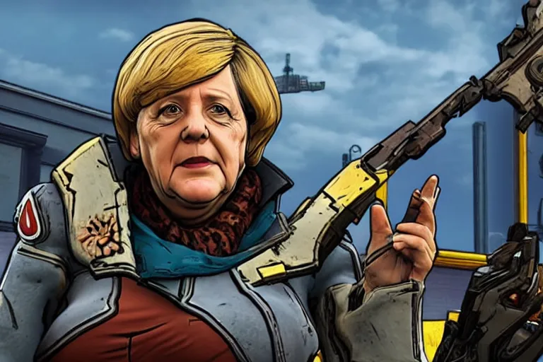 Image similar to angela merkel as character in Borderlands 3