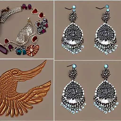 Image similar to jewelry design, jewelry display, earrings with phoenix decoration