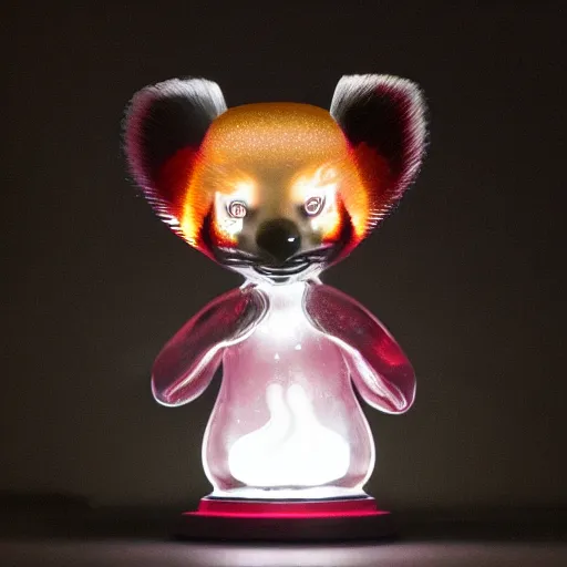 Prompt: translucent glass red panda lit from inside, glowing, studio lighting