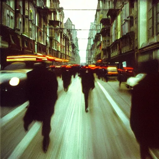 Prompt: color photo of the streets of modern Shanghai, motion blur, by Ernst Haas