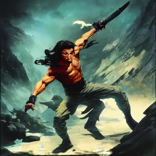 Prompt: cinematic portrait of Jackie Chan fighting the deep state by greg rutkowski and frank frazetta and peter mohrbacher and marc silvestri