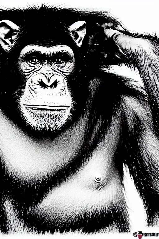 Prompt: angry chimpanzee, manga art style