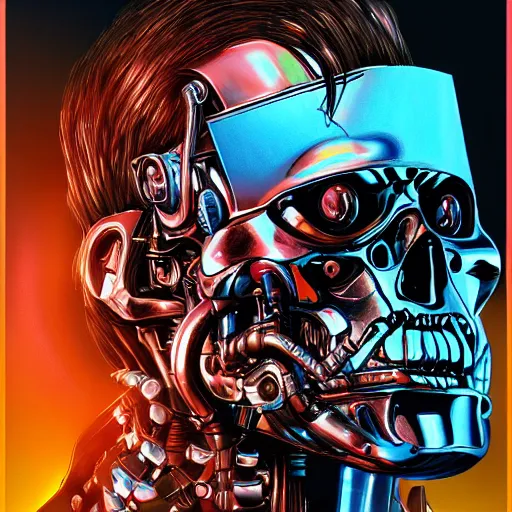 Image similar to terminator, wizard of oz, technicolour, lineart, higly detailed, artstation