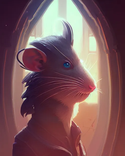 Prompt: highly detailed vfx portrait of a rat, unreal engine, greg rutkowski, loish, rhads, beeple, makoto shinkai and lois van baarle, ilya kuvshinov, rossdraws, tom bagshaw, alphonse mucha, global illumination, detailed and intricate environment