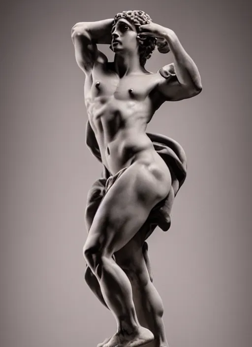 Image similar to a female version of the David by Michelangelo, studio lighting