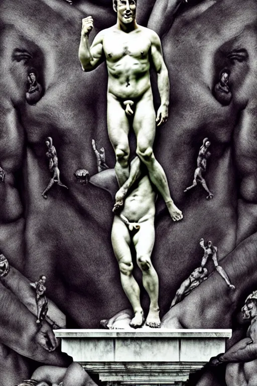 Image similar to hyperrealism billy herrington as a marble statue in ukrainian odessa wallpaper in style of alejandro jodorowsky and giger and araki nobuyoshi