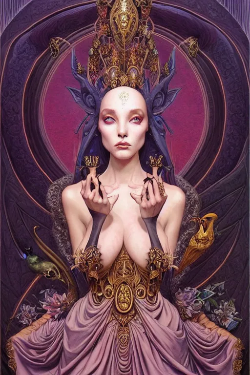 Image similar to symmetrical painting, a fullbody portrait of an beautiful female immortal in amazing dress, pretty, perfect face, elegant, ornate, luxury, elite, matte painting, by artgrem, by james jean, by brian froud, by wayne barlowe